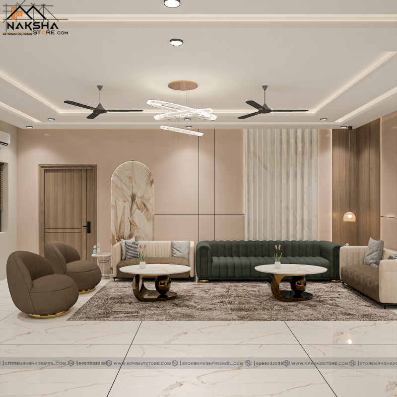 Luxury Living Room Interior Design in India | Modern Hall Design by Naksha Store